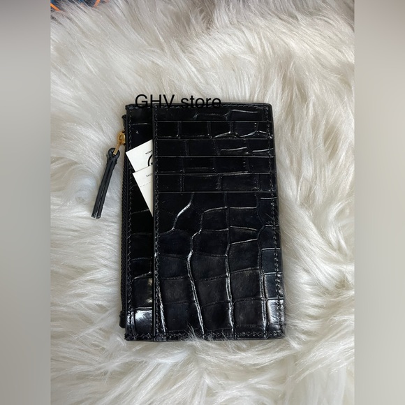 Tory Burch Britten Croc zip card case in Black - Picture 3 of 5